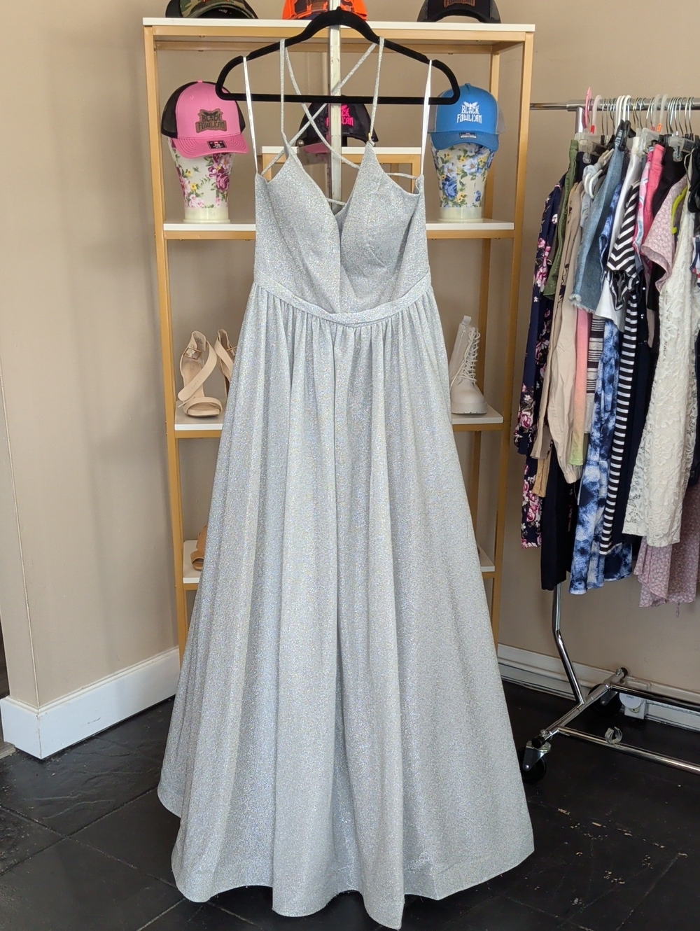 Glitter Silver Strappy Prom Gown